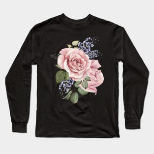 Centifolia Roses Garden Floral Design Pink Cut Flowers Hand-painted  Flower Long Sleeve T-Shirt